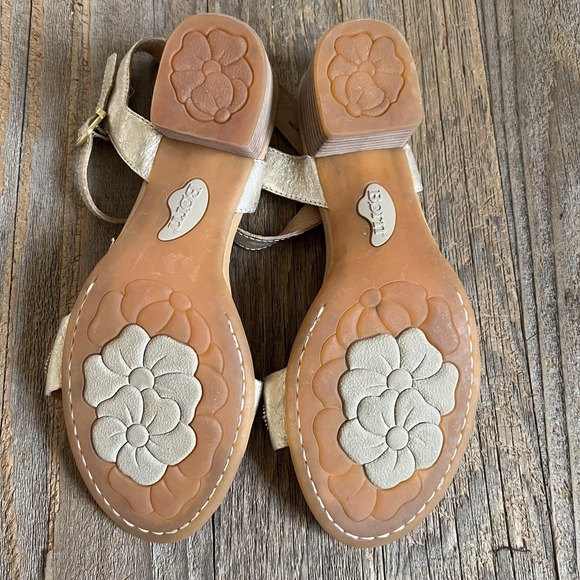 Born Sandal Shoes Womens Size 7 Gold Beaded Ankle Strap Block Heel Dress Comfort - Picture 13 of 13